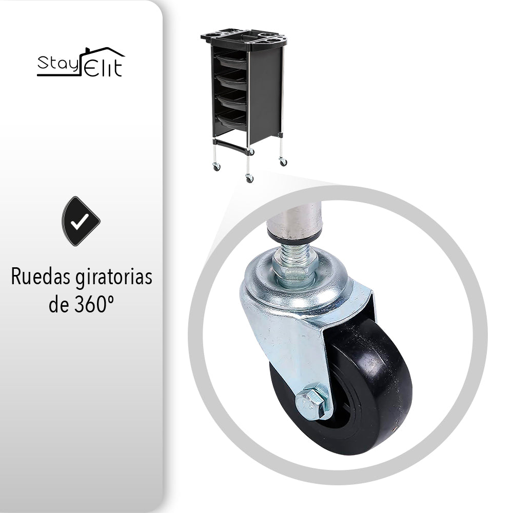 CARRITO AUXILIAR MULTIUSOS ORGANIZADOR COLOR NEGRO (SALDOS)