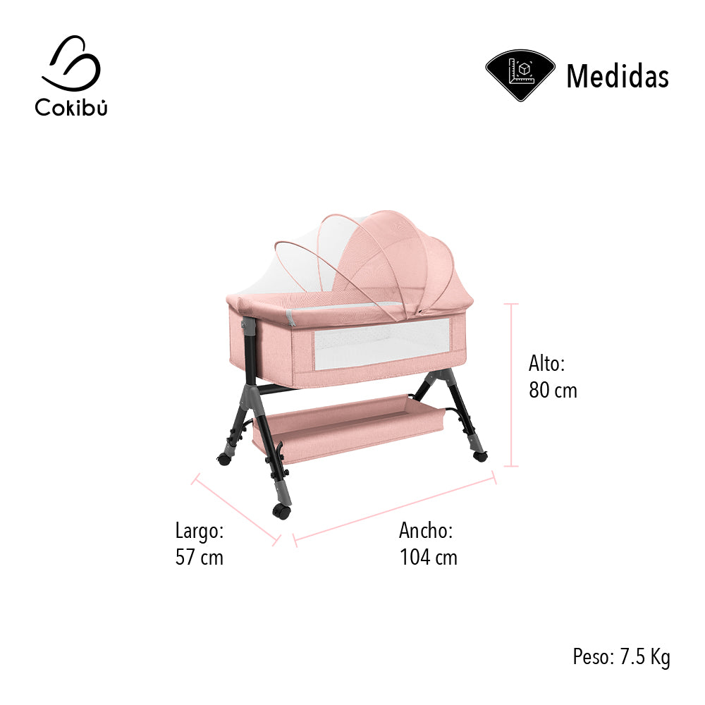 CUNA MOISÉS PARA BEBÉ CON MOSQUITERO COLOR ROSA