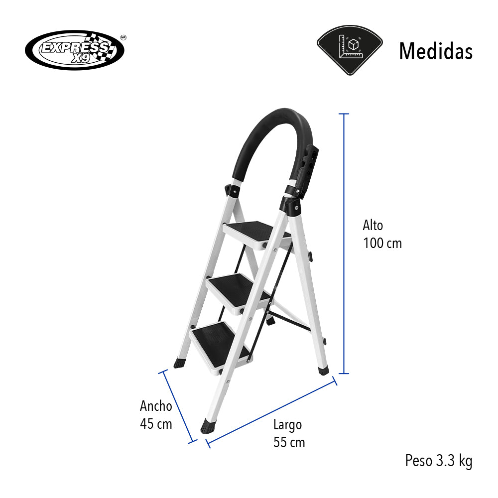 ESCALERA PLEGABLE DE 3 ESCALONES COLOR BLANCO