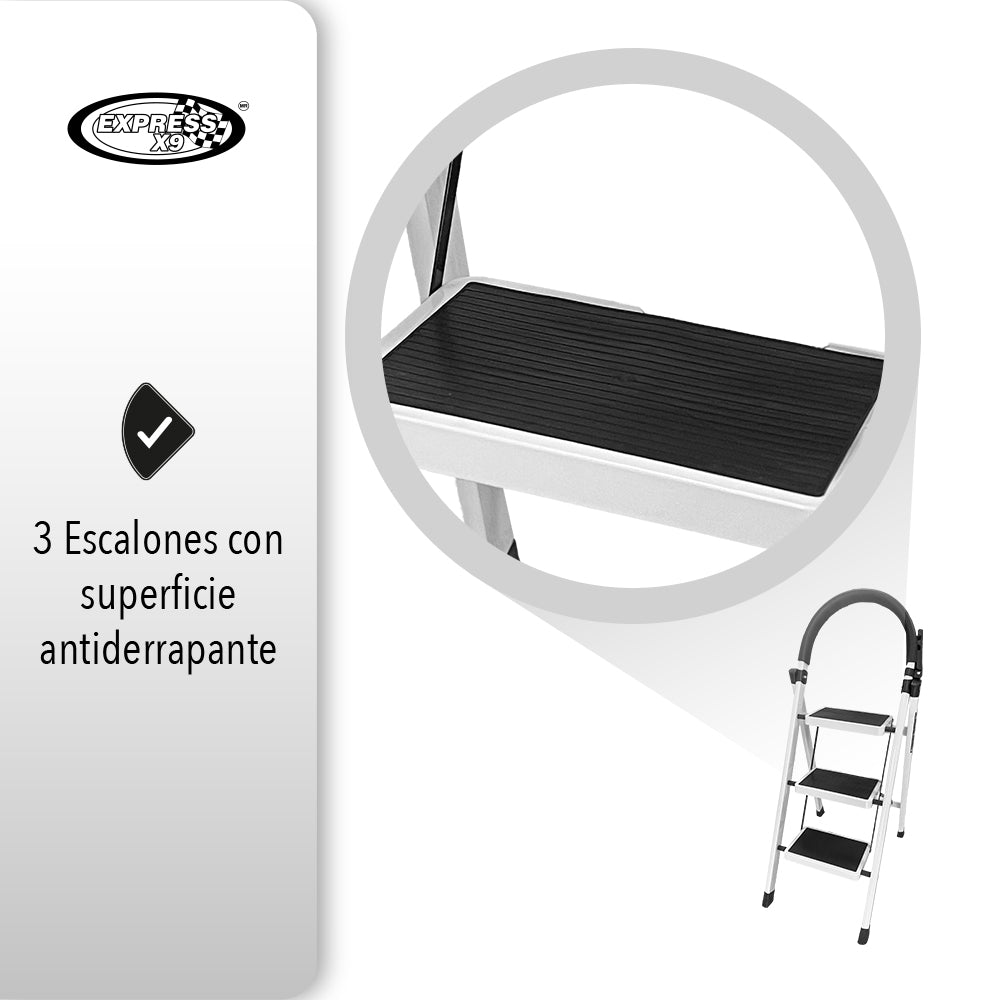 ESCALERA PLEGABLE DE 3 ESCALONES COLOR BLANCO