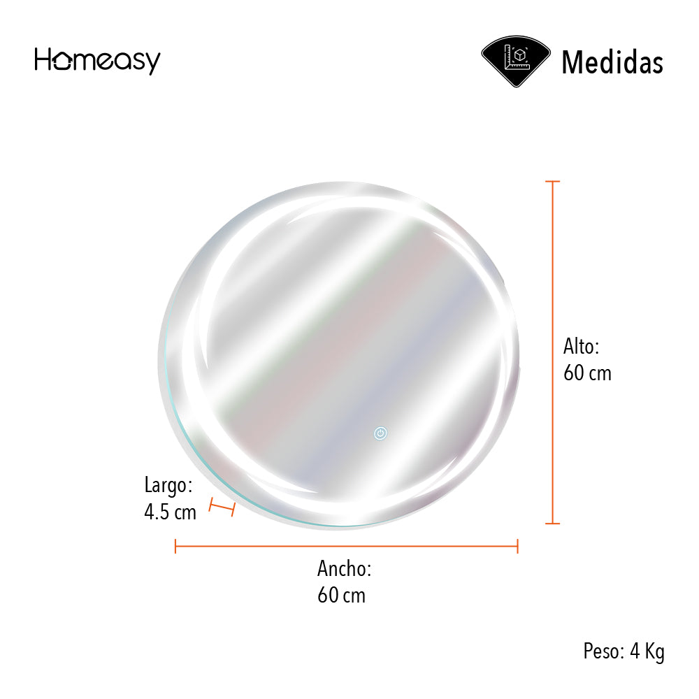 ESPEJO REDONDO LED DE 60 CM
