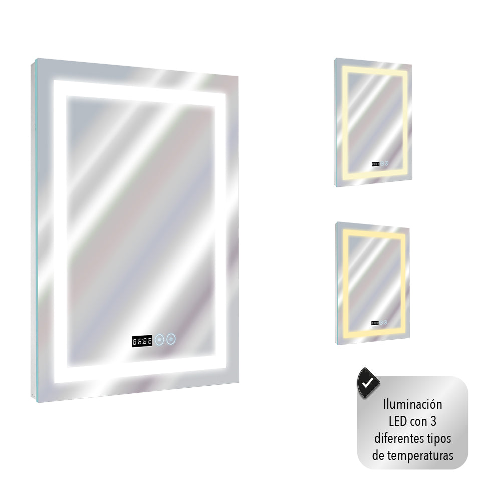 ESPEJO RECTANGULAR LED INTELIGENTE DE 50X70 CM