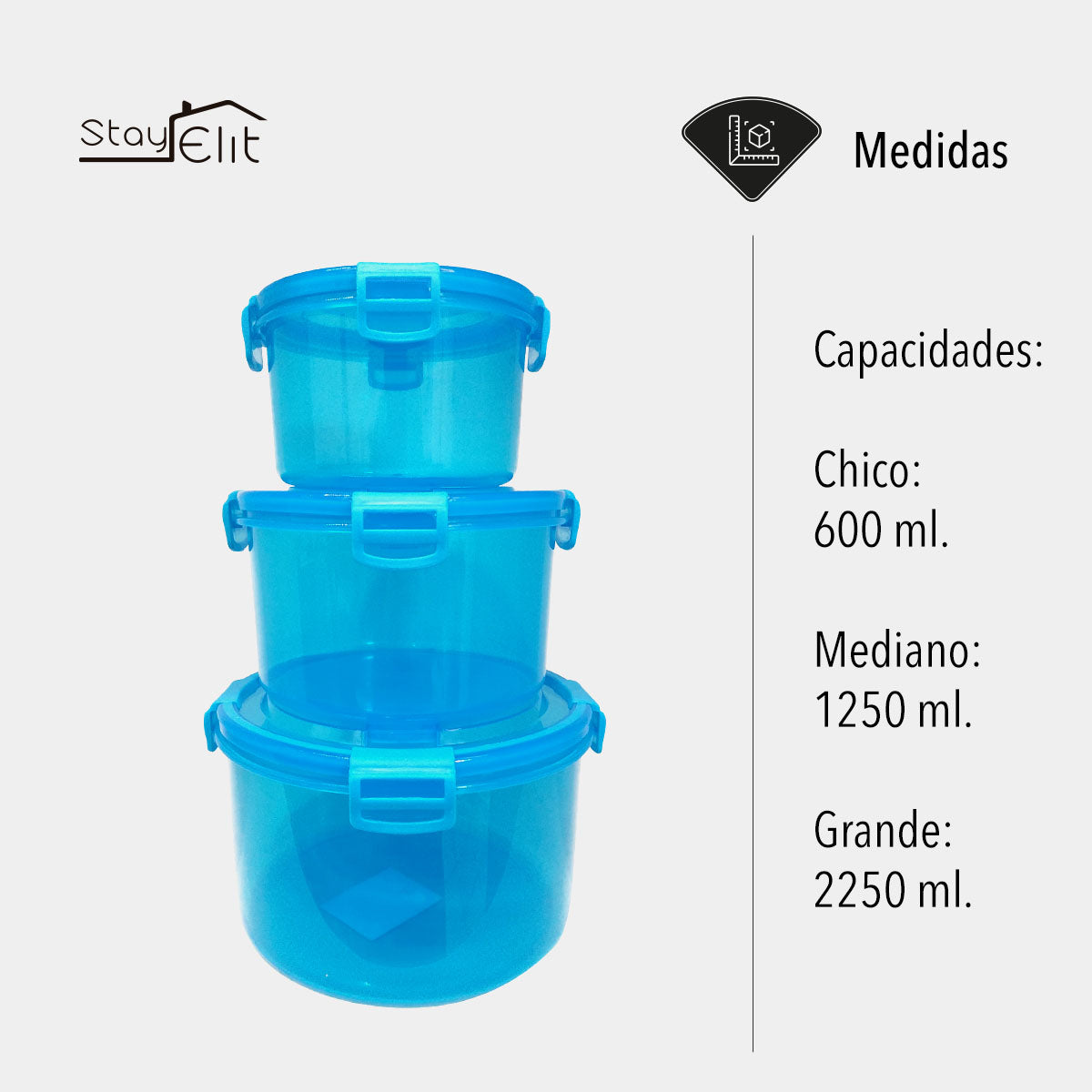 SET DE 3 CONTENEDORES HERMÉTICOS AZUL
