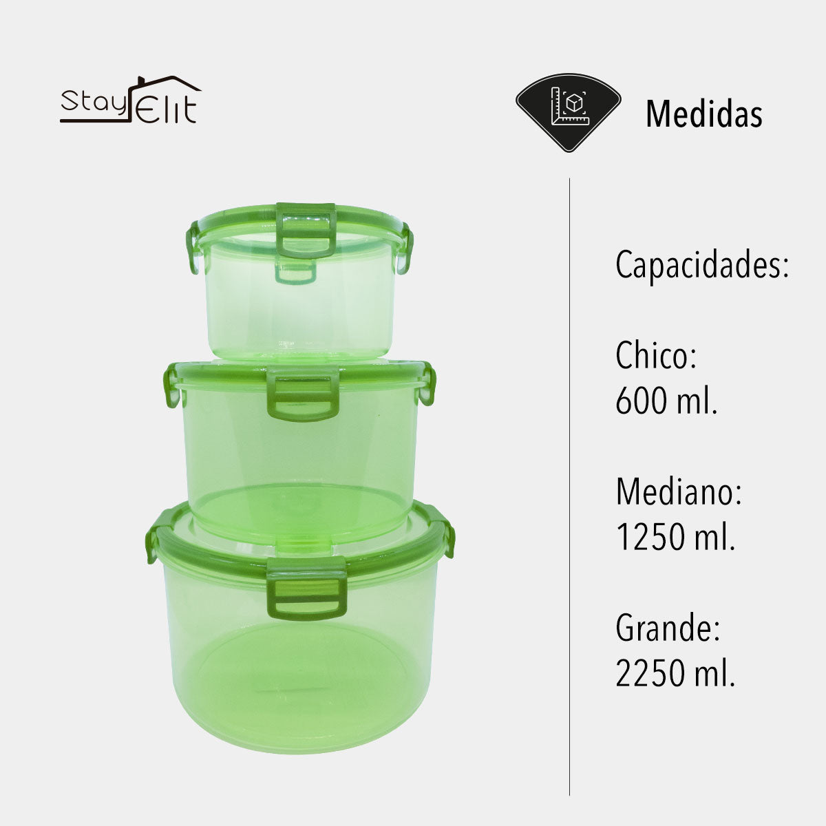 SET DE 3 CONTENEDORES HERMÉTICOS VERDES