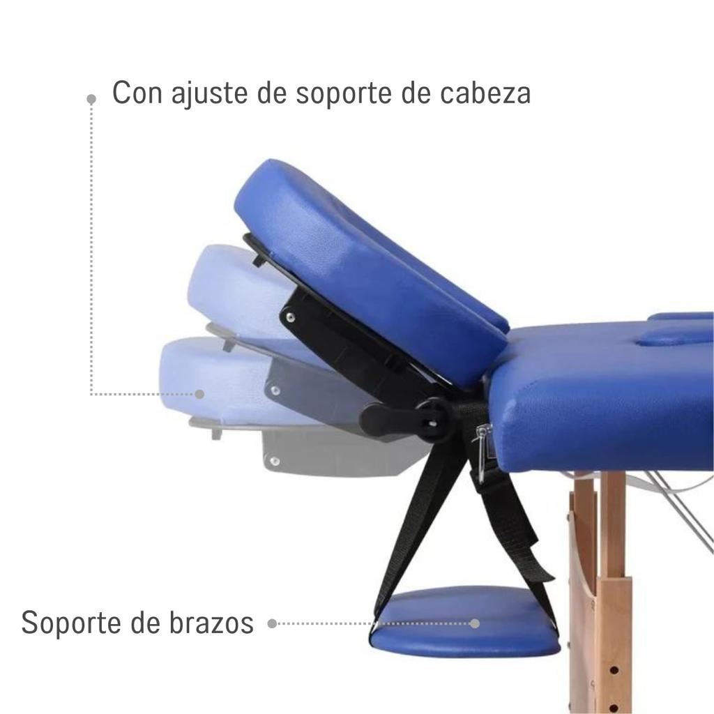 CAMILLA PARA MASAJE PLEGABLE PORTÁTIL Y RECLINABLE COLOR AZUL