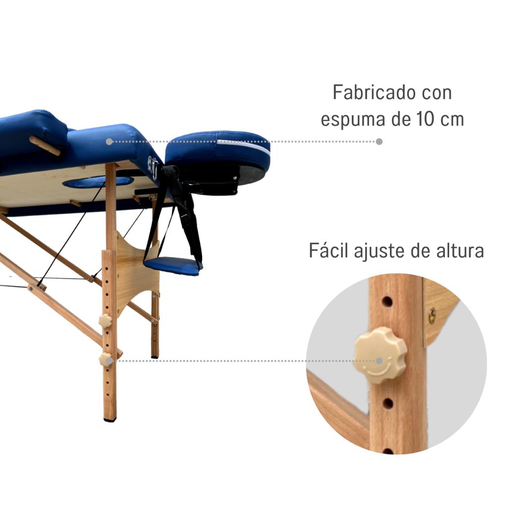 CAMILLA PARA MASAJE PLEGABLE PORTÁTIL Y RECLINABLE COLOR AZUL