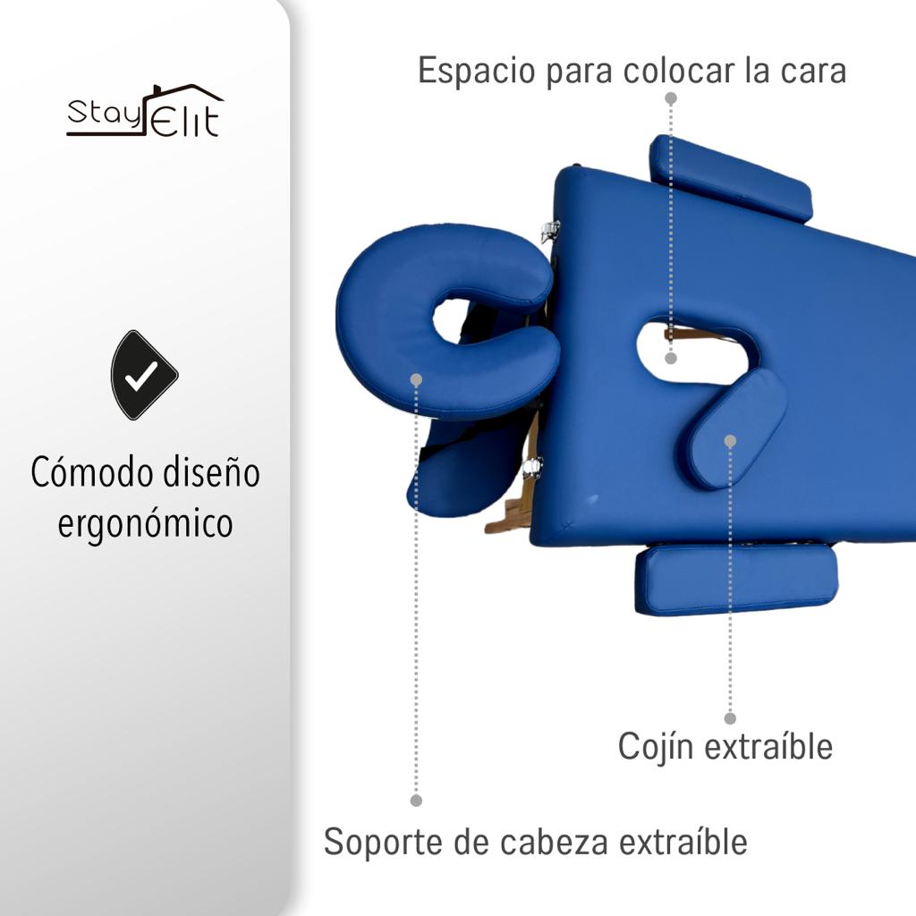 CAMILLA PARA MASAJE PLEGABLE PORTÁTIL Y RECLINABLE COLOR AZUL