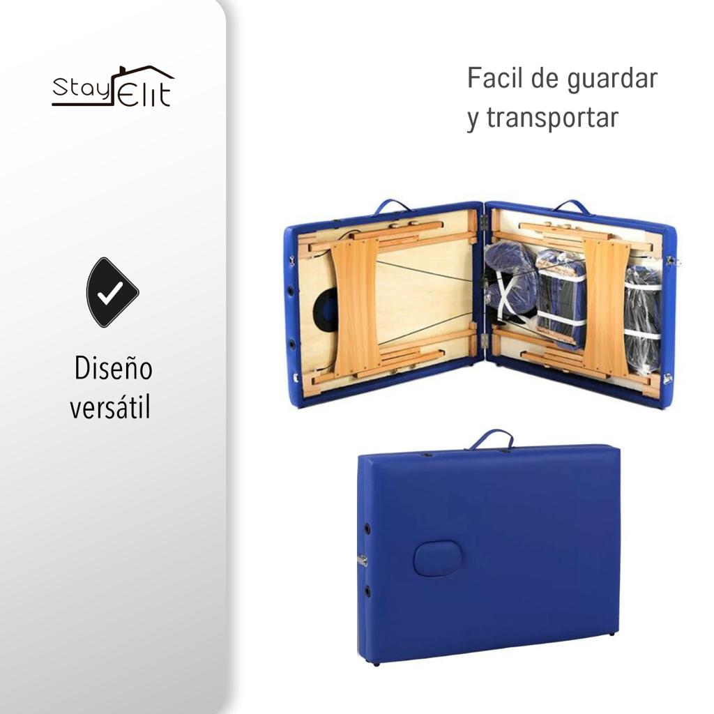 CAMILLA PARA MASAJE PLEGABLE PORTÁTIL Y RECLINABLE COLOR AZUL (SALDOS)