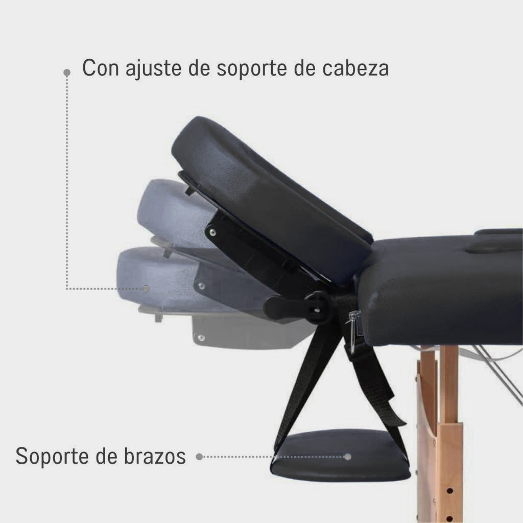 CAMILLA PARA MASAJE PLEGABLE PORTÁTIL Y RECLINABLE COLOR NEGRO