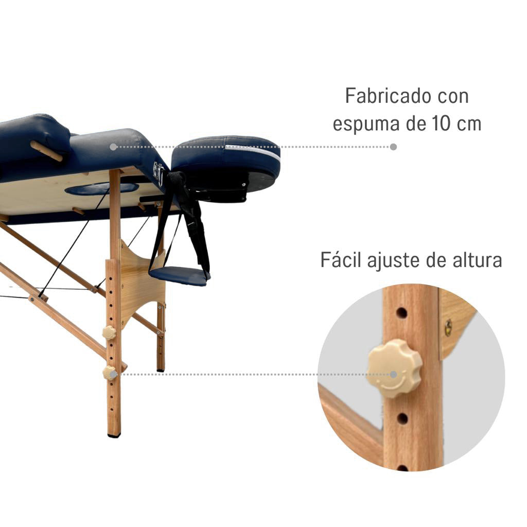 CAMILLA PARA MASAJE PLEGABLE PORTÁTIL Y RECLINABLE COLOR NEGRO