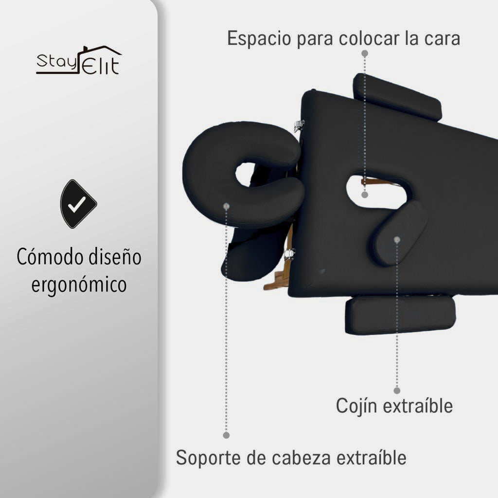 CAMILLA PARA MASAJE PLEGABLE PORTÁTIL Y RECLINABLE COLOR NEGRO (SALDOS)