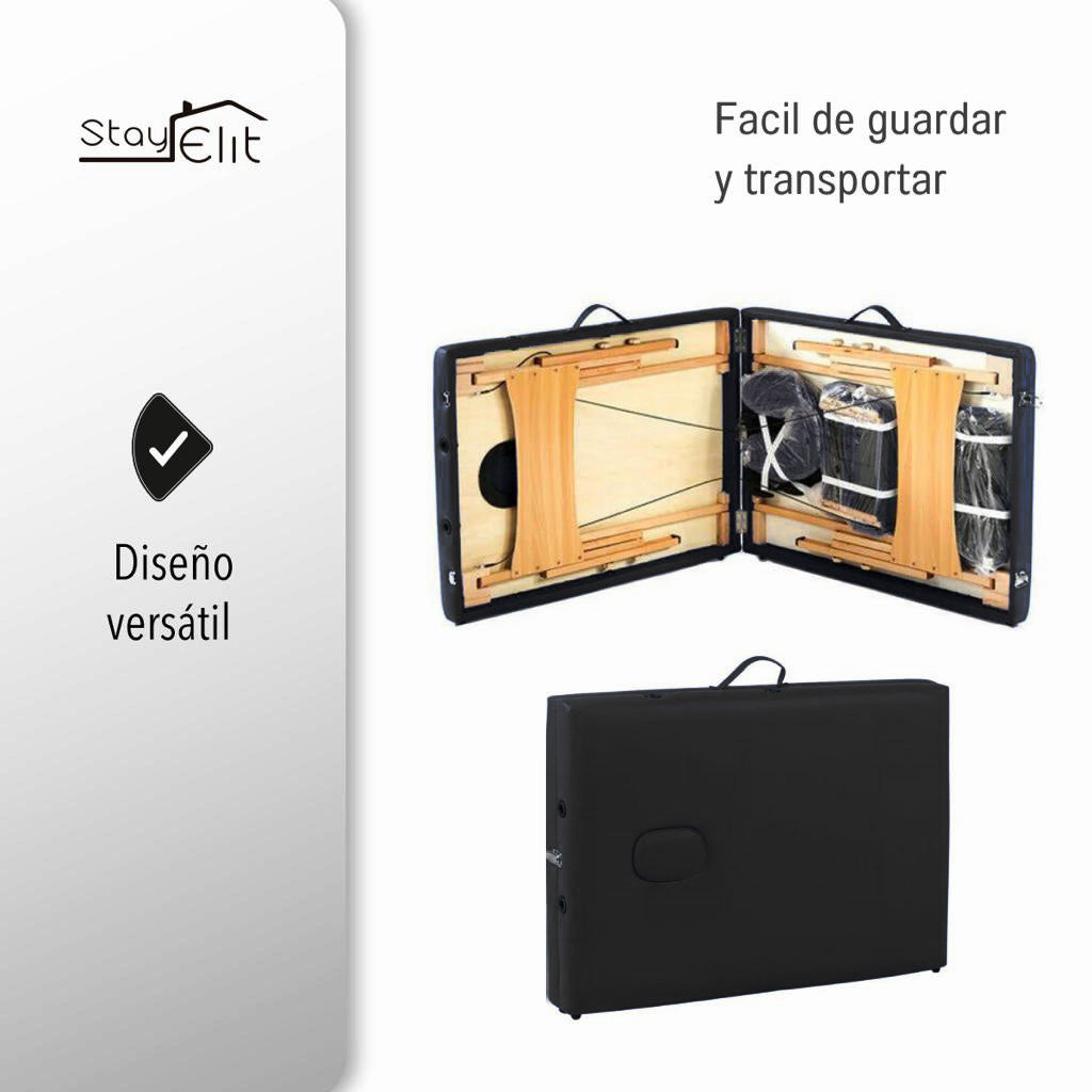 CAMILLA PARA MASAJE PLEGABLE PORTÁTIL Y RECLINABLE COLOR NEGRO