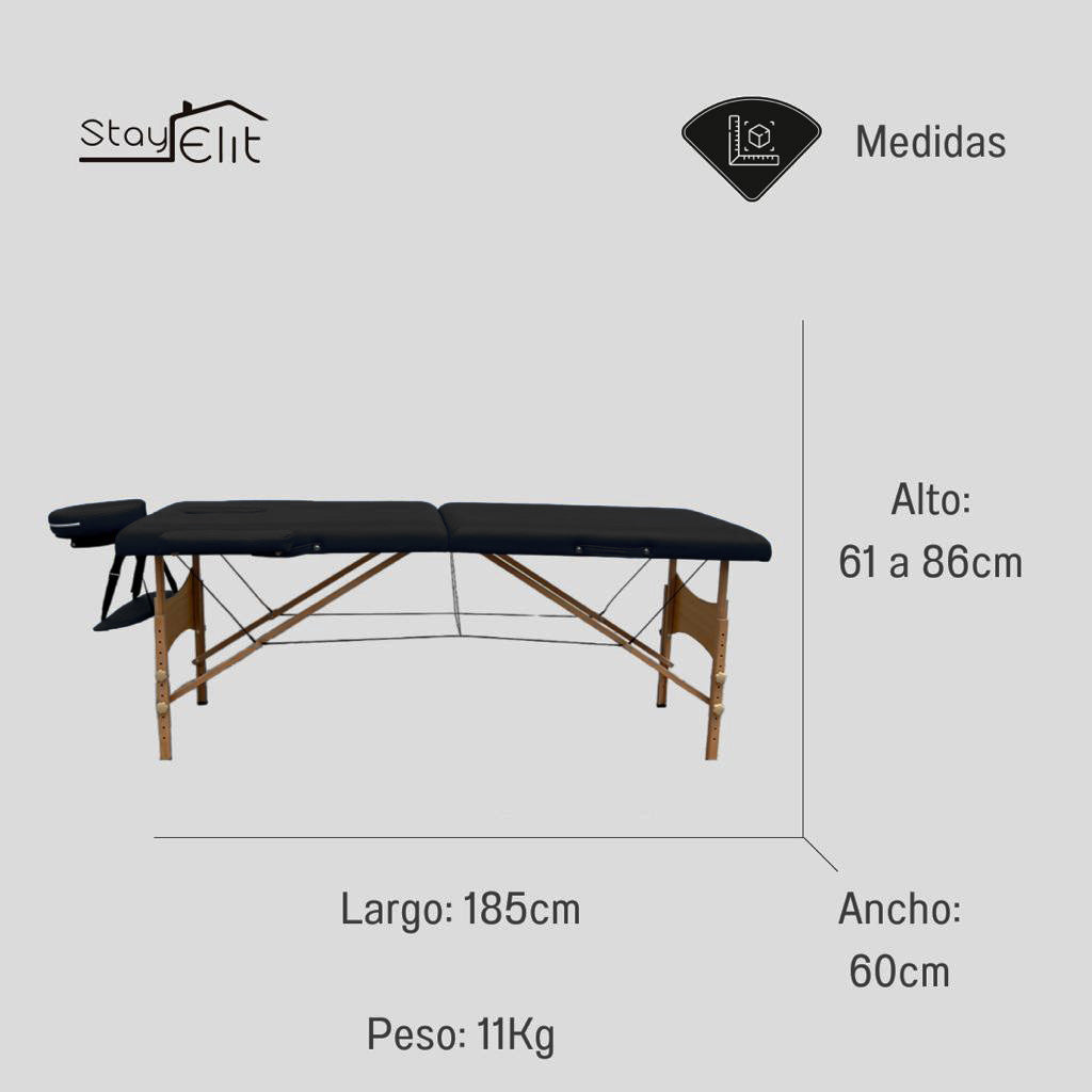 CAMILLA PARA MASAJE PLEGABLE PORTÁTIL Y RECLINABLE COLOR NEGRO (SALDOS)