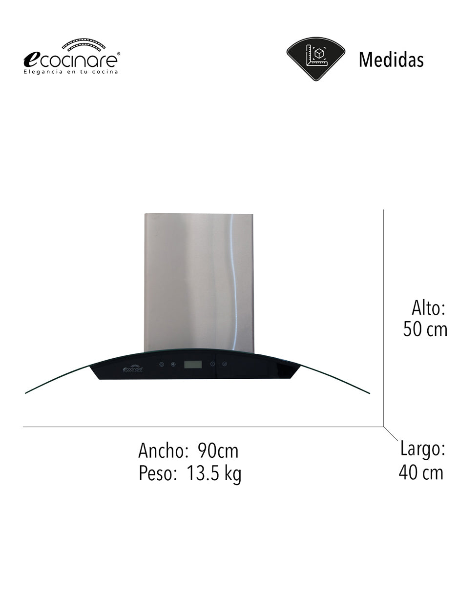 CAMPANA EXTRACTORA DE COCINA 90 CM DE PANEL TACTIL