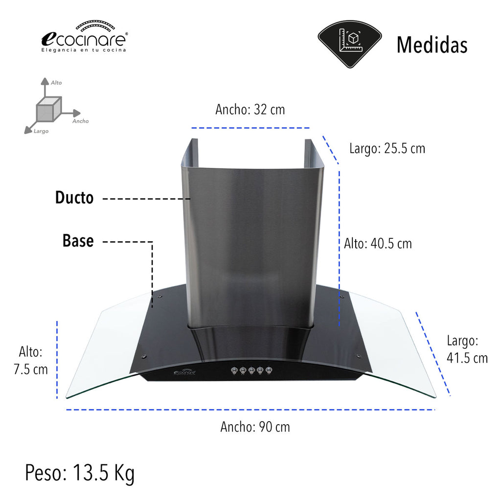 CAMPANA EXTRACTORA DE COCINA 90 CM DE BOTONES