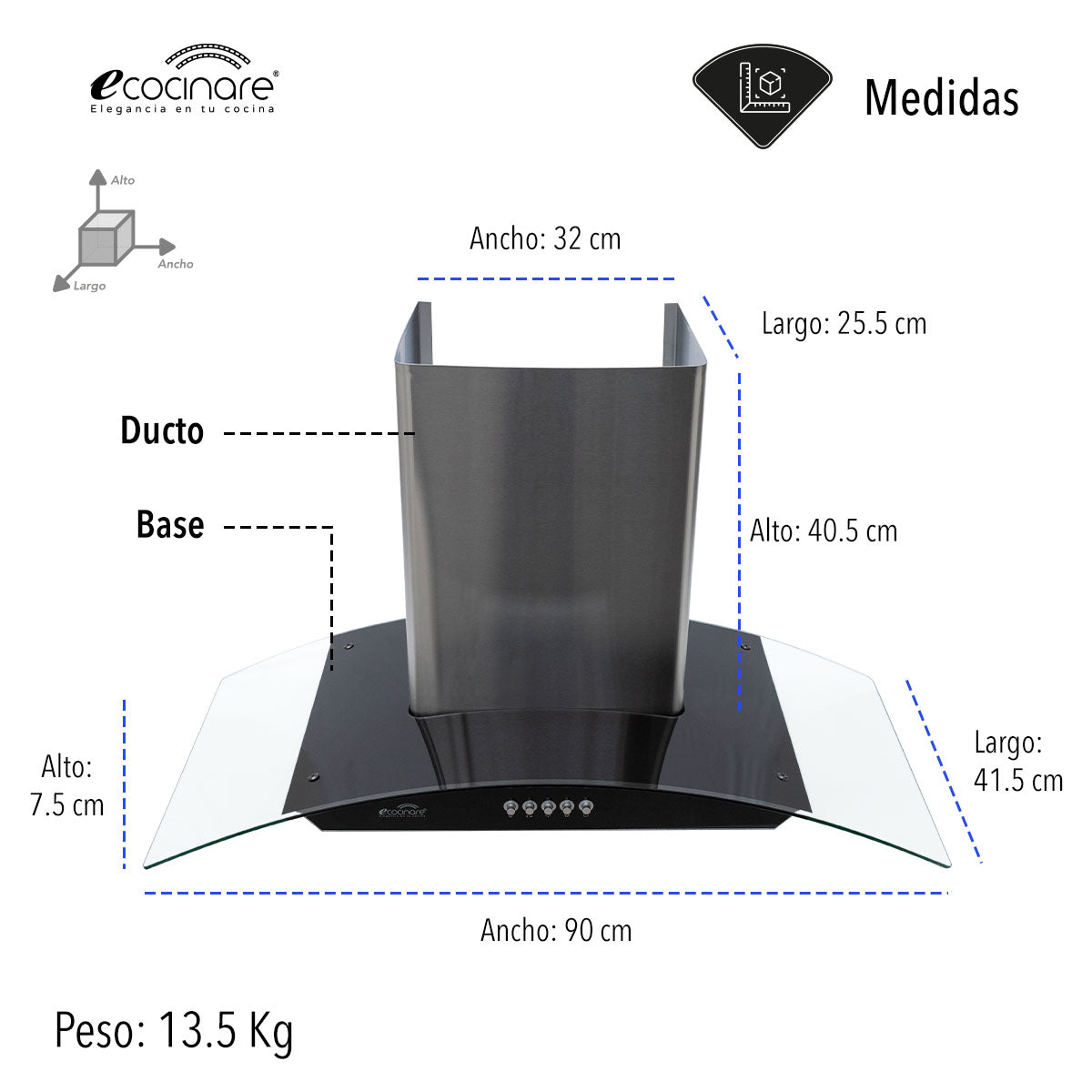 CAMPANA EXTRACTORA DE COCINA 90 CM DE BOTONES (SALDOS)