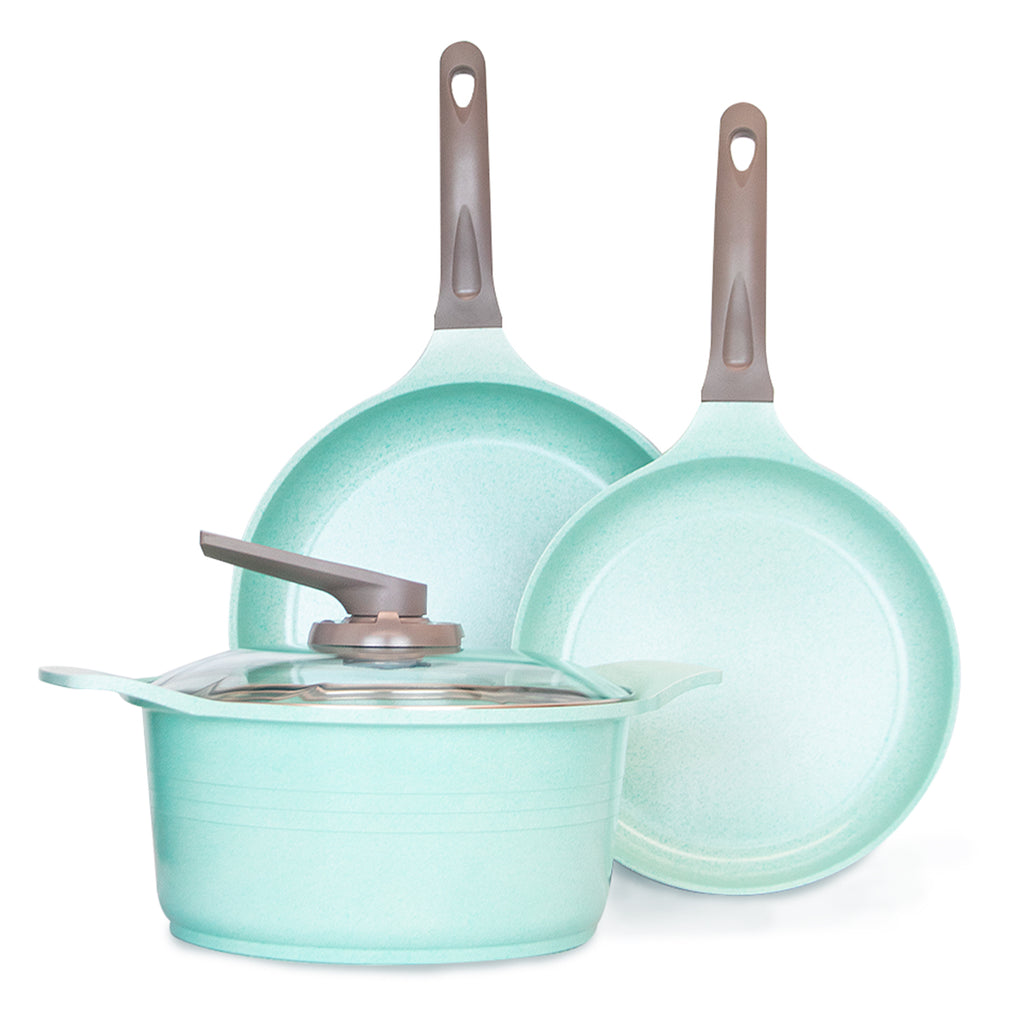 JUEGO DE 3 SARTENES DE JADE ANTIADHERENTE PARA COCINA DE INDUCCIÓN
