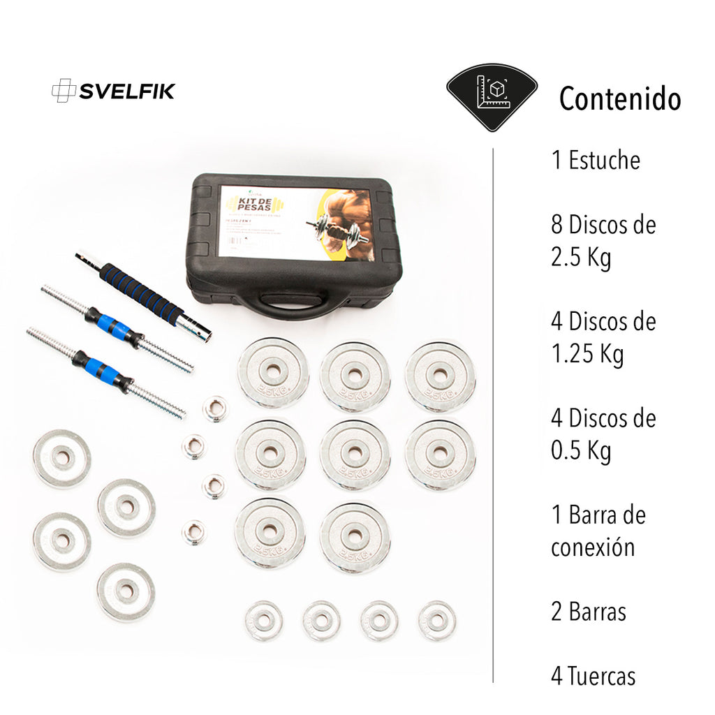 KIT DE PESAS Y BARRA 2 EN 1 30KG