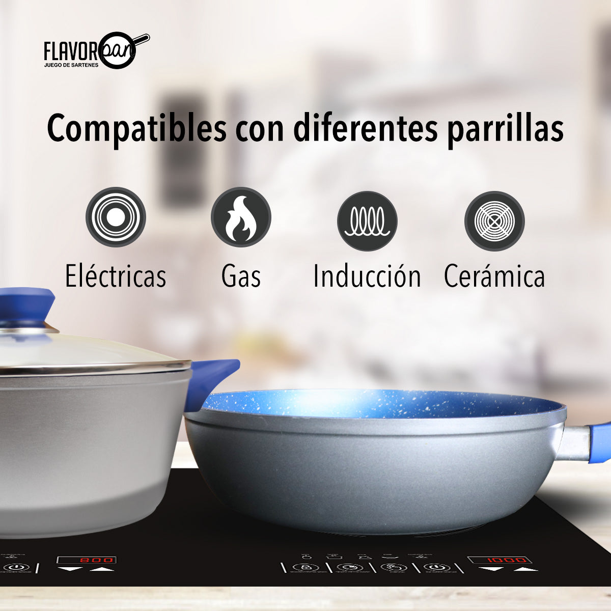 SET DE SARTÉN Y CACEROLA CON RECUBRIMIENTO DE ZAFIRO ANTIADHERENTE MÁS UNA TAPA