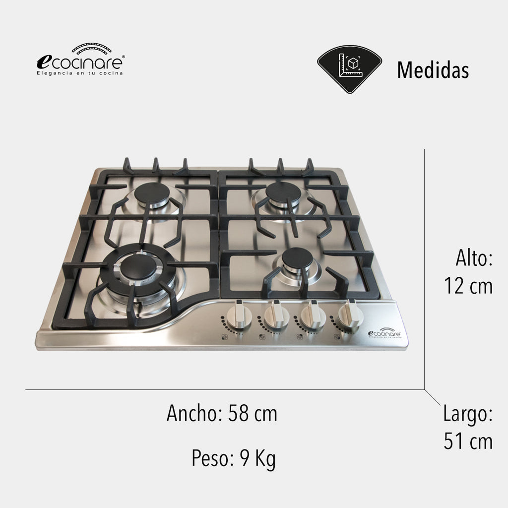 PARRILLA DE GAS EMPOTRABLE CON 4 QUEMADORES