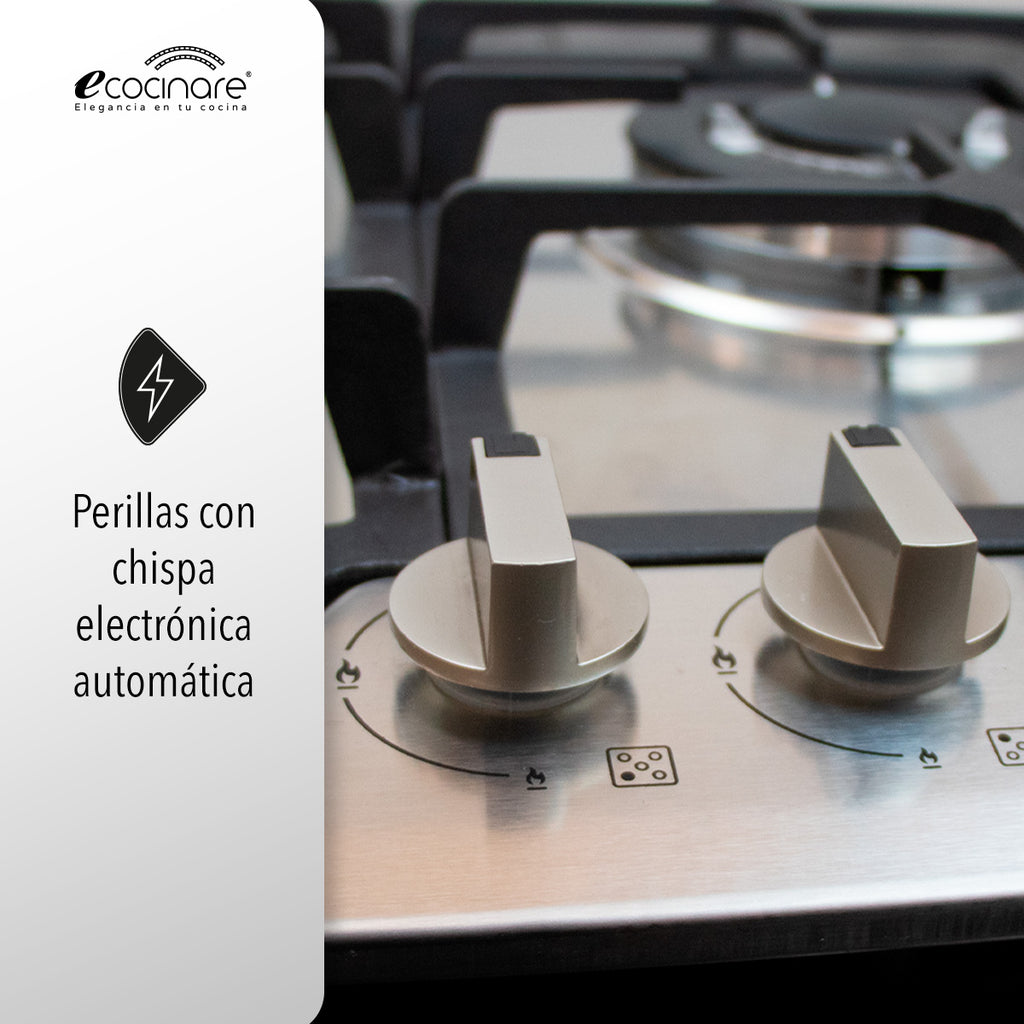PARRILLA DE GAS EMPOTRABLE CON 5 QUEMADORES DE ACERO INOXIDABLE