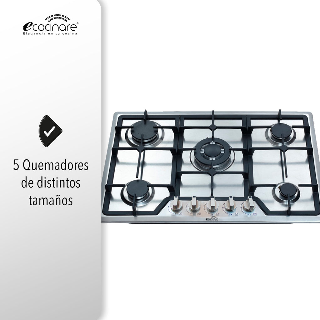 PARRILLA DE GAS EMPOTRABLE CON 5 QUEMADORES DE ACERO INOXIDABLE