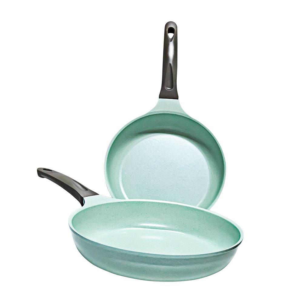JUEGO DE 2 SARTENES CON CUBIERTA DE JADE ANTIADHERENTE PARA COCINA DE INDUCCIÓN