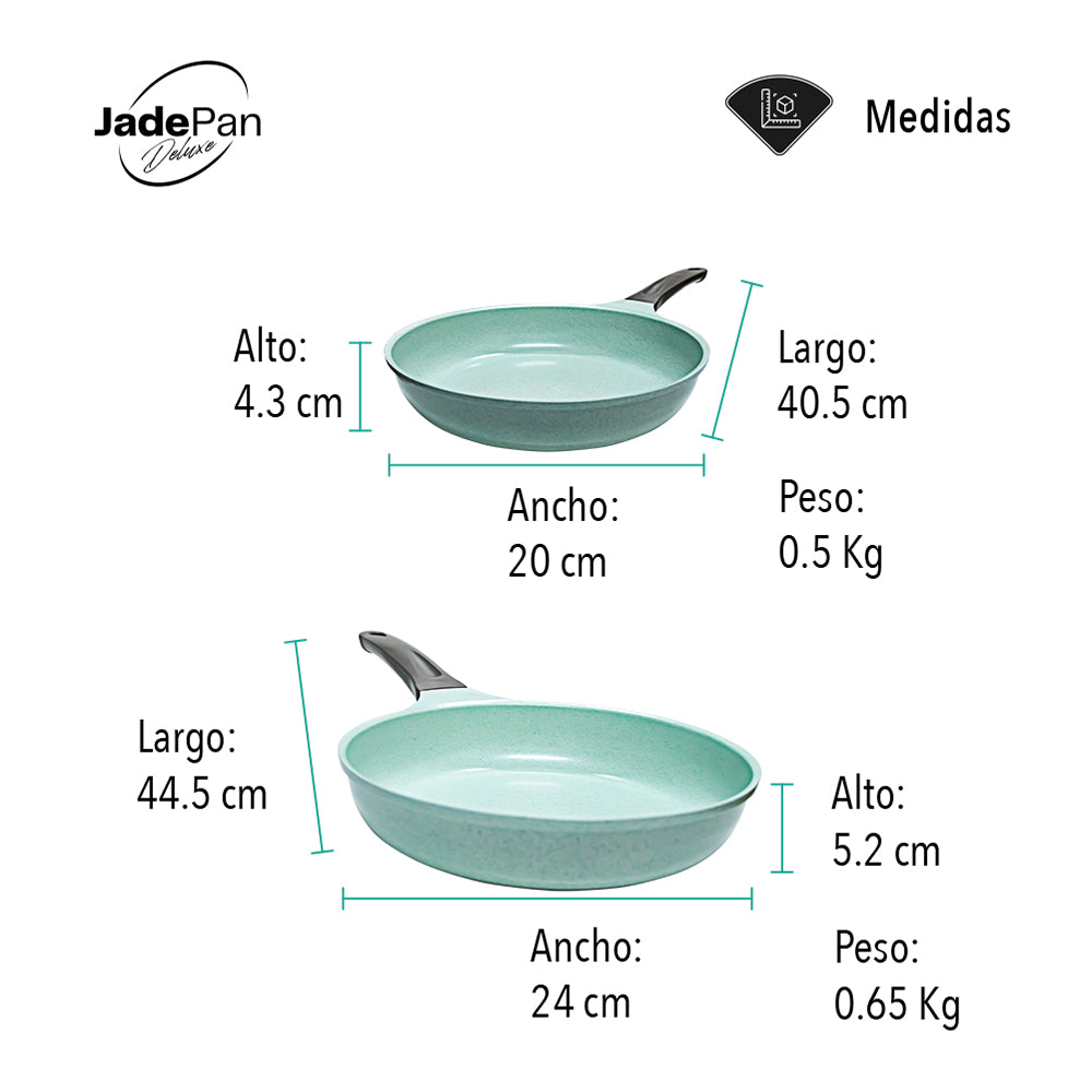 JUEGO DE 2 SARTENES CON CUBIERTA DE JADE ANTIADHERENTE PARA COCINA DE INDUCCIÓN