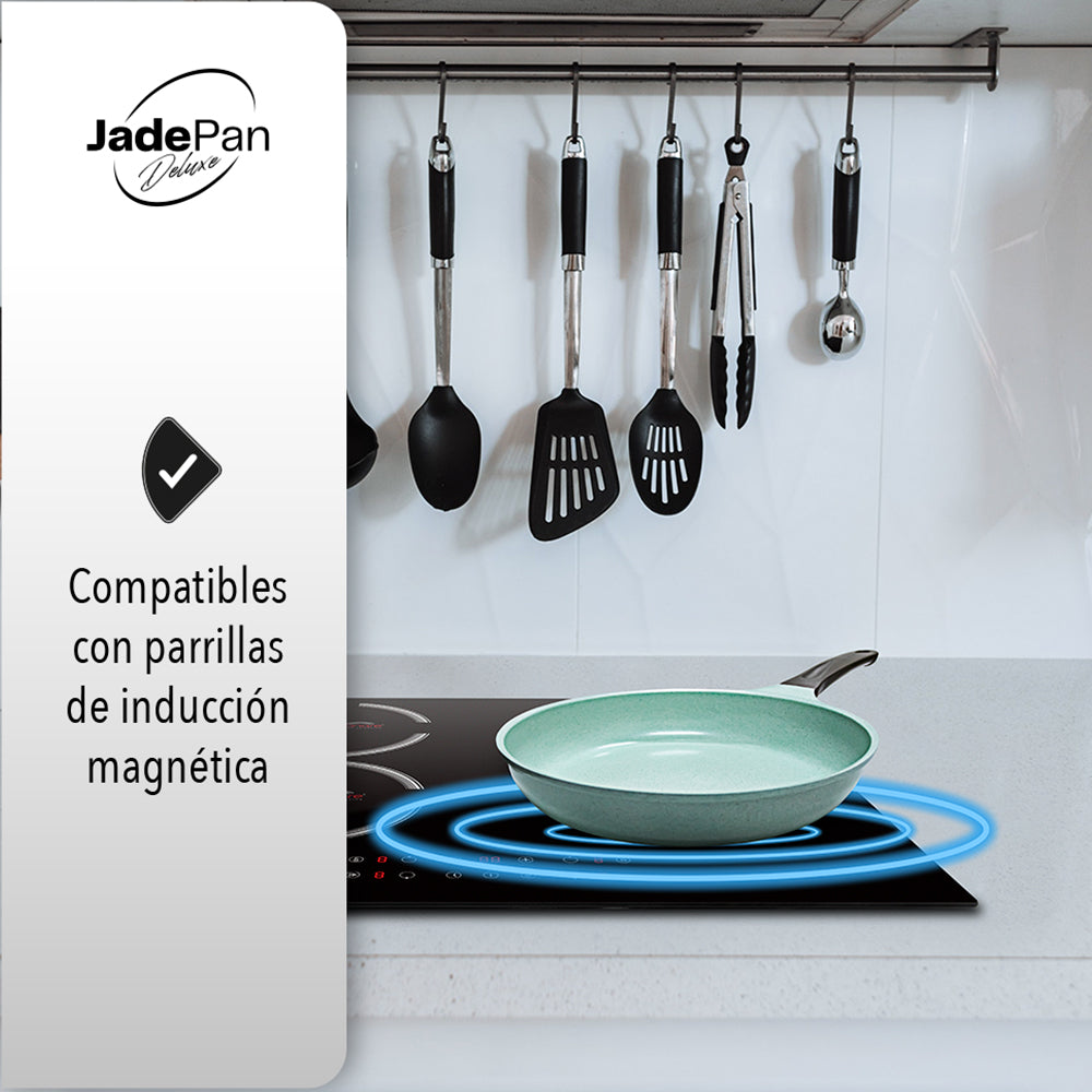 JUEGO DE 2 SARTENES CON CUBIERTA DE JADE ANTIADHERENTE PARA COCINA DE INDUCCIÓN