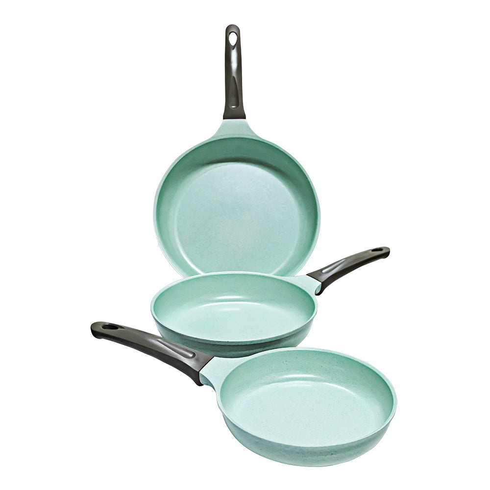 JUEGO DE 3 SARTENES CON CUBIERTA DE JADE ANTIADHERENTE PARA COCINA DE INDUCCIÓN