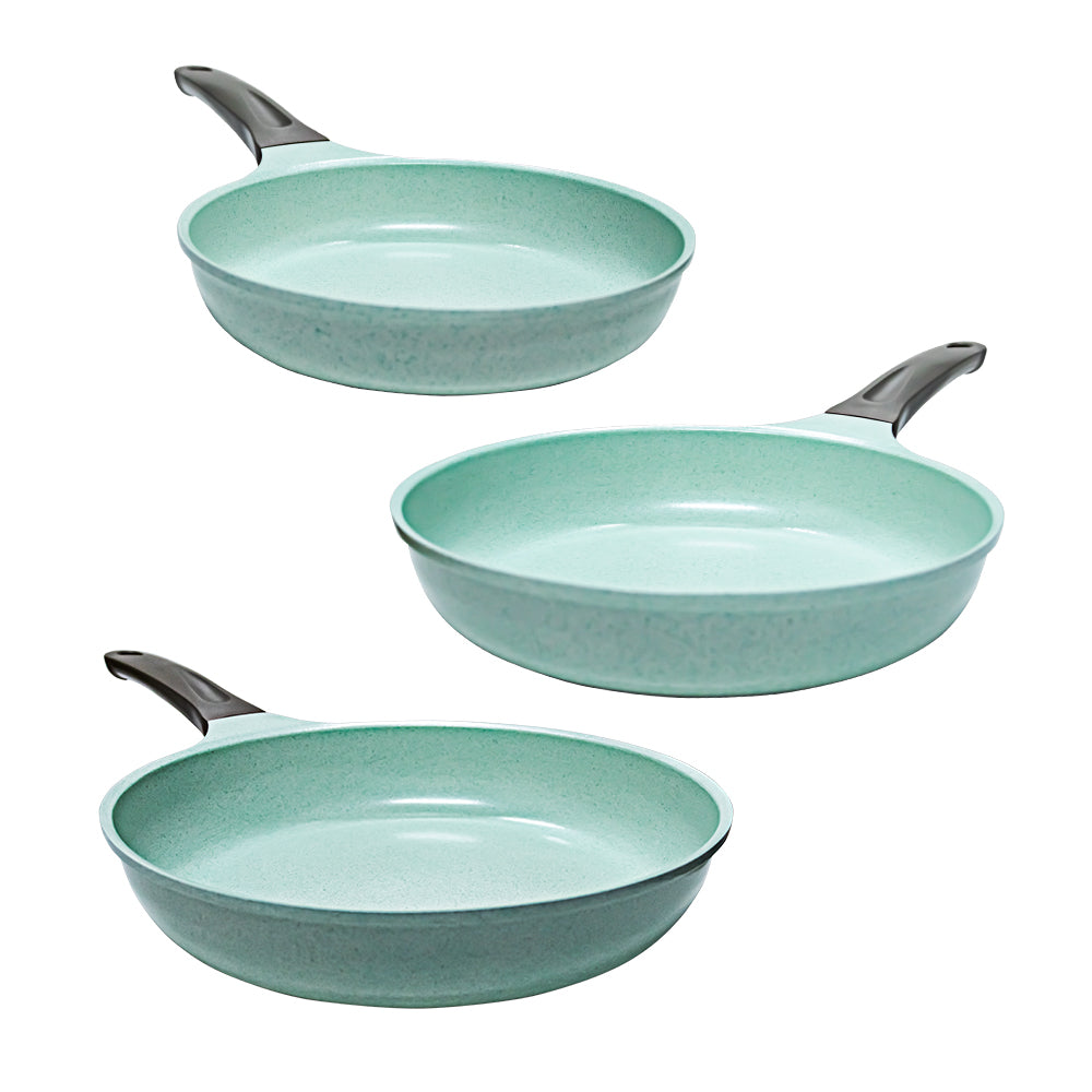 JUEGO DE 3 SARTENES CON CUBIERTA DE JADE ANTIADHERENTE PARA COCINA DE INDUCCIÓN