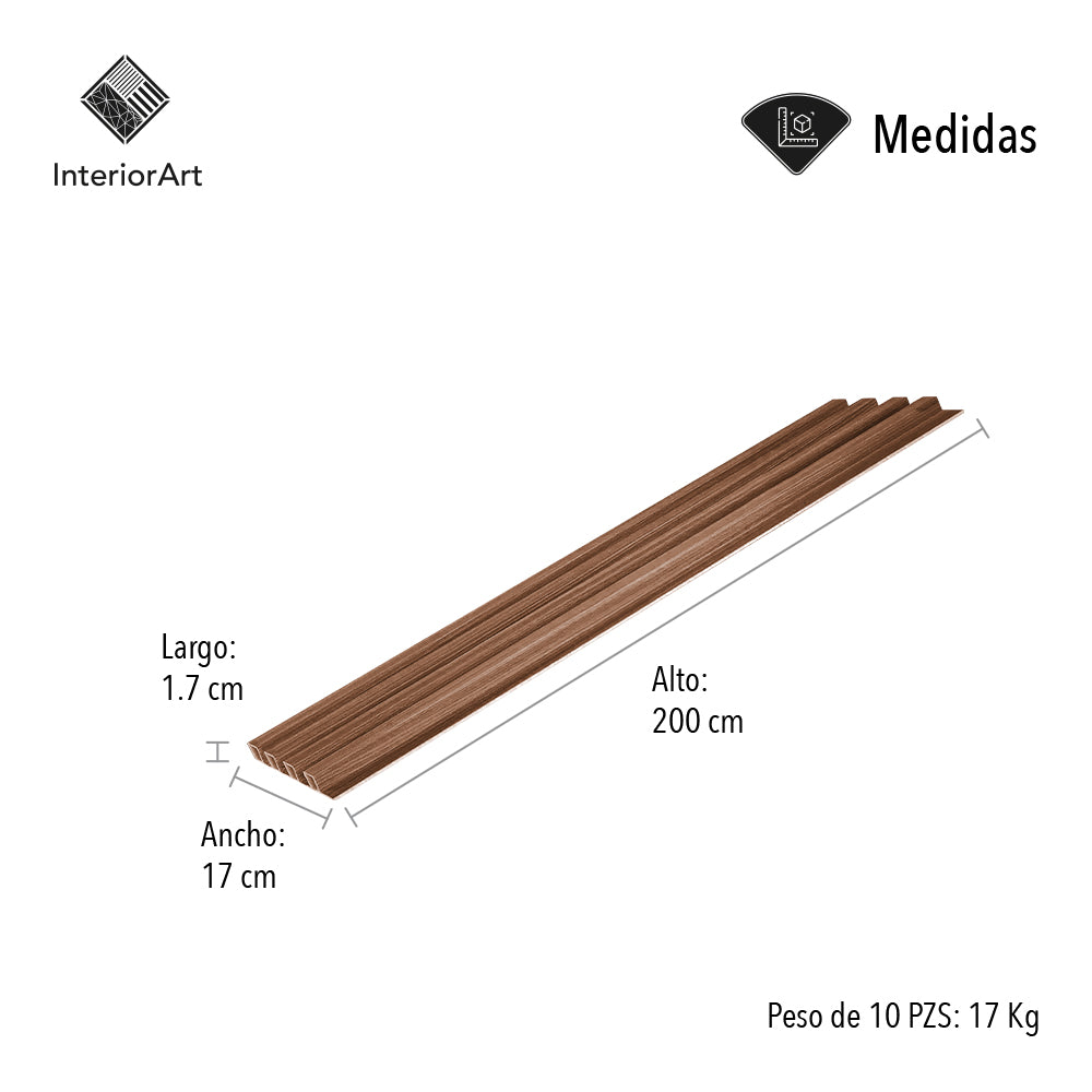 LAMBRIN DECORATIVO PREMIUM 3.4 M² 10 PZAS ESTILO MADERA COLOR CAFÉ OSCURO