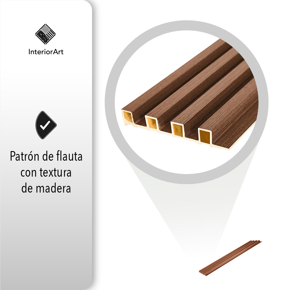 LAMBRIN DECORATIVO PREMIUM WPC 3.4M2 10PZAS ESTILO MADERA COLOR CAFE OSCURO (SALDOS)