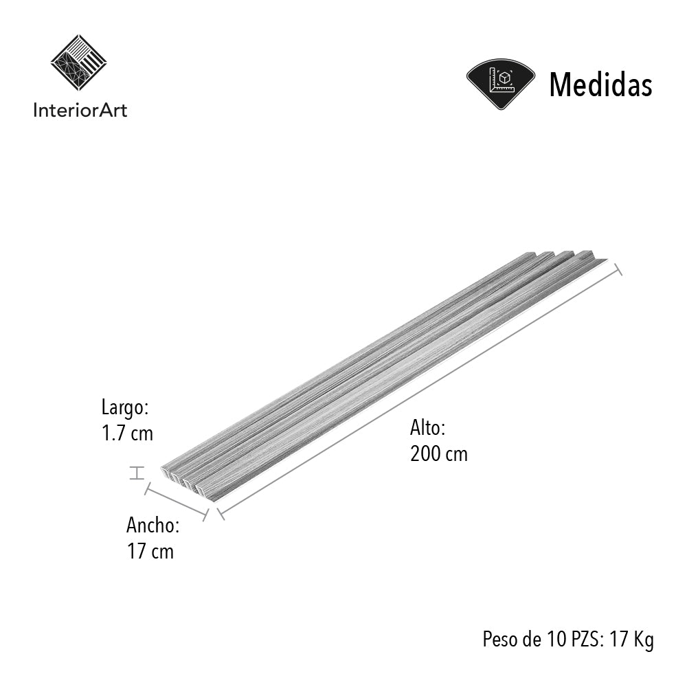 LAMBRIN DECORATIVO PREMIUM 3.4 M² 10 PZAS ESTILO MADERA COLOR GRIS