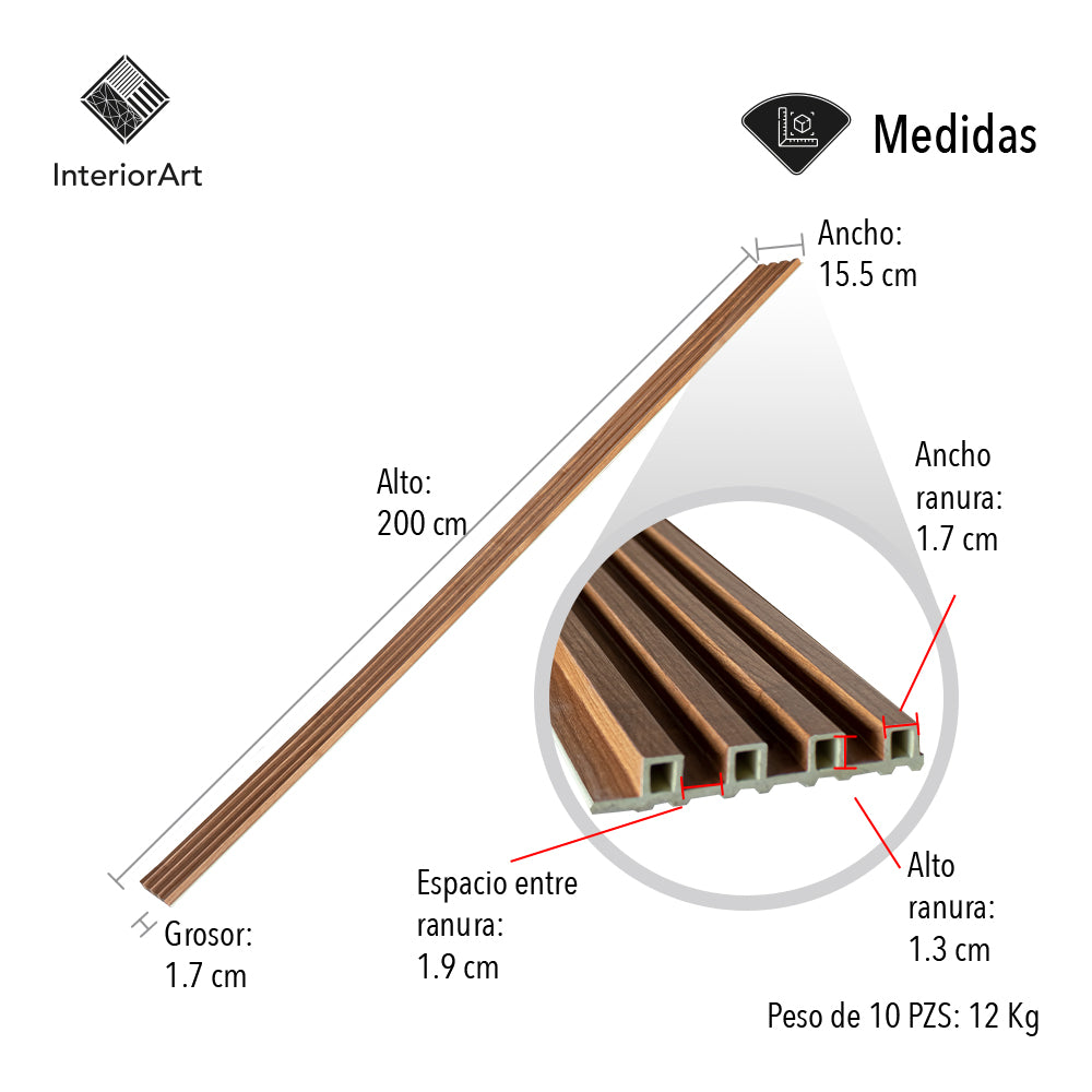 LAMBRÍN DECORATIVO PREMIUM 3.1 M² 10 PZAS ESTILO MADERA COLOR CAFÉ CLARO