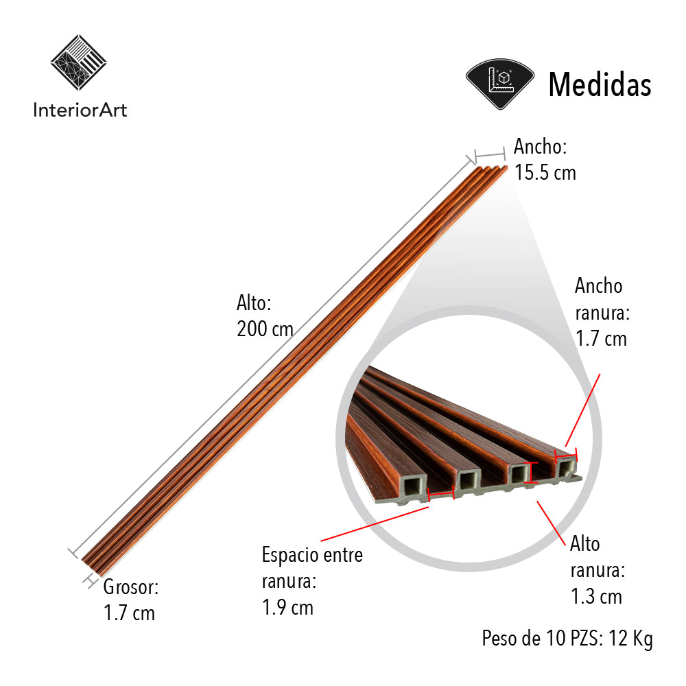 Lambrín Decorativo Premium 3.1 M² 10 PZAS Estilo Madera Color Café Oscuro