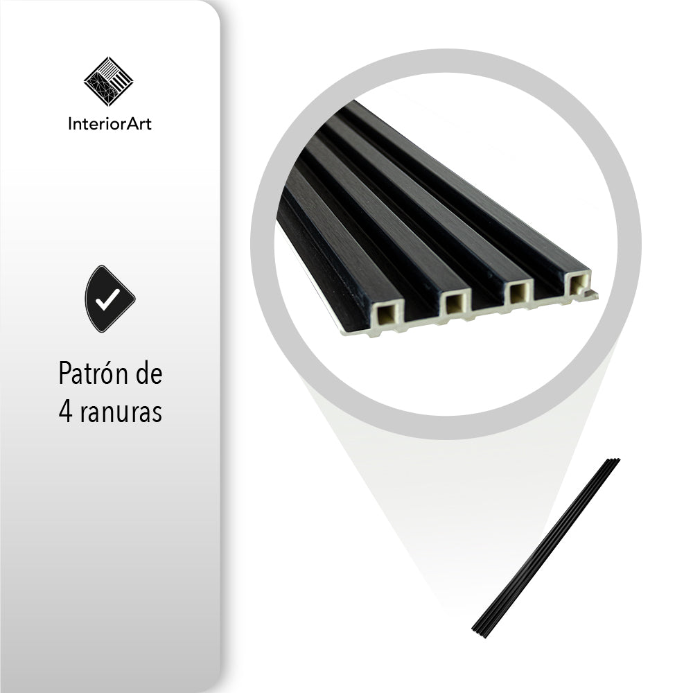 LAMBRÍN DECORATIVO PREMIUM 3.1 M² 10 PZAS ESTILO MADERA COLOR NEGRO