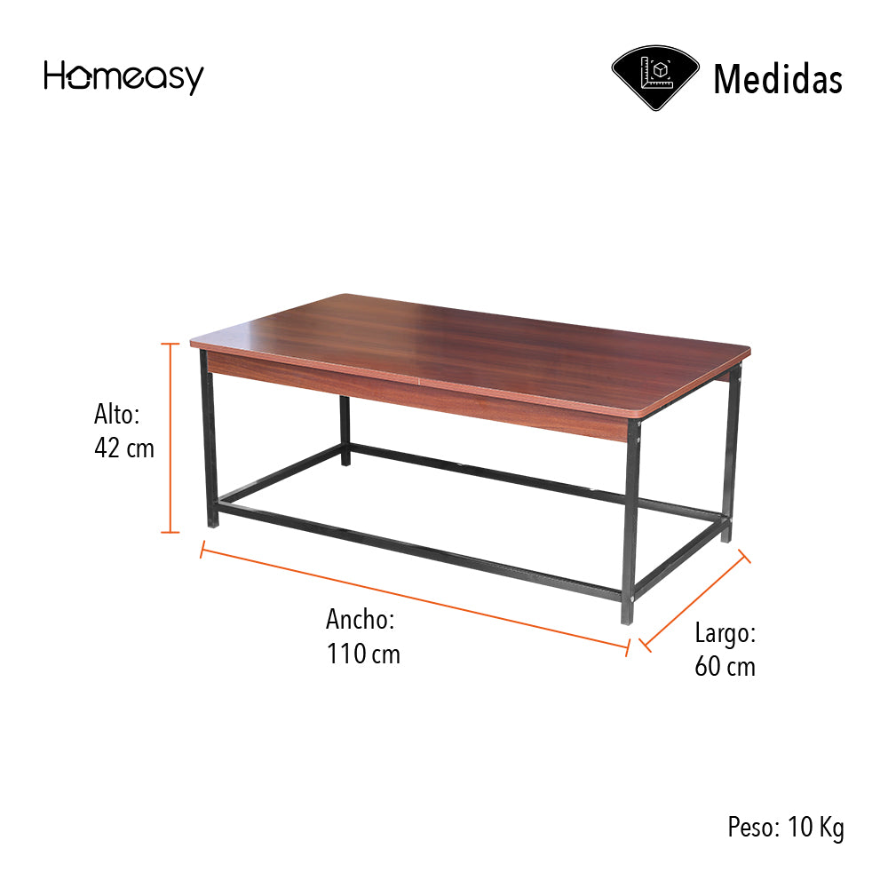 MESA DE CENTRO RECTANGULAR 1.10 M COLOR CAFÉ