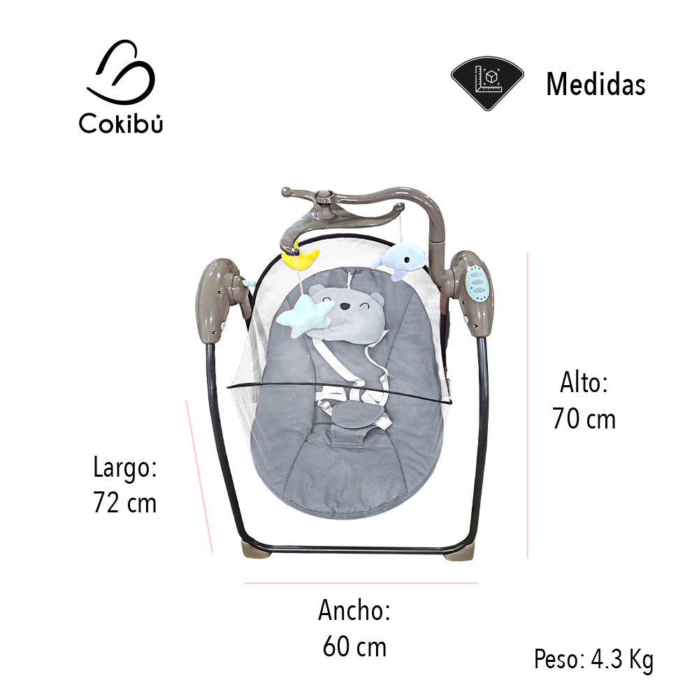 SILLA MECEDORA PARA BEBÉ TIPO COLUMPIO COLOR GRIS (SALDOS)
