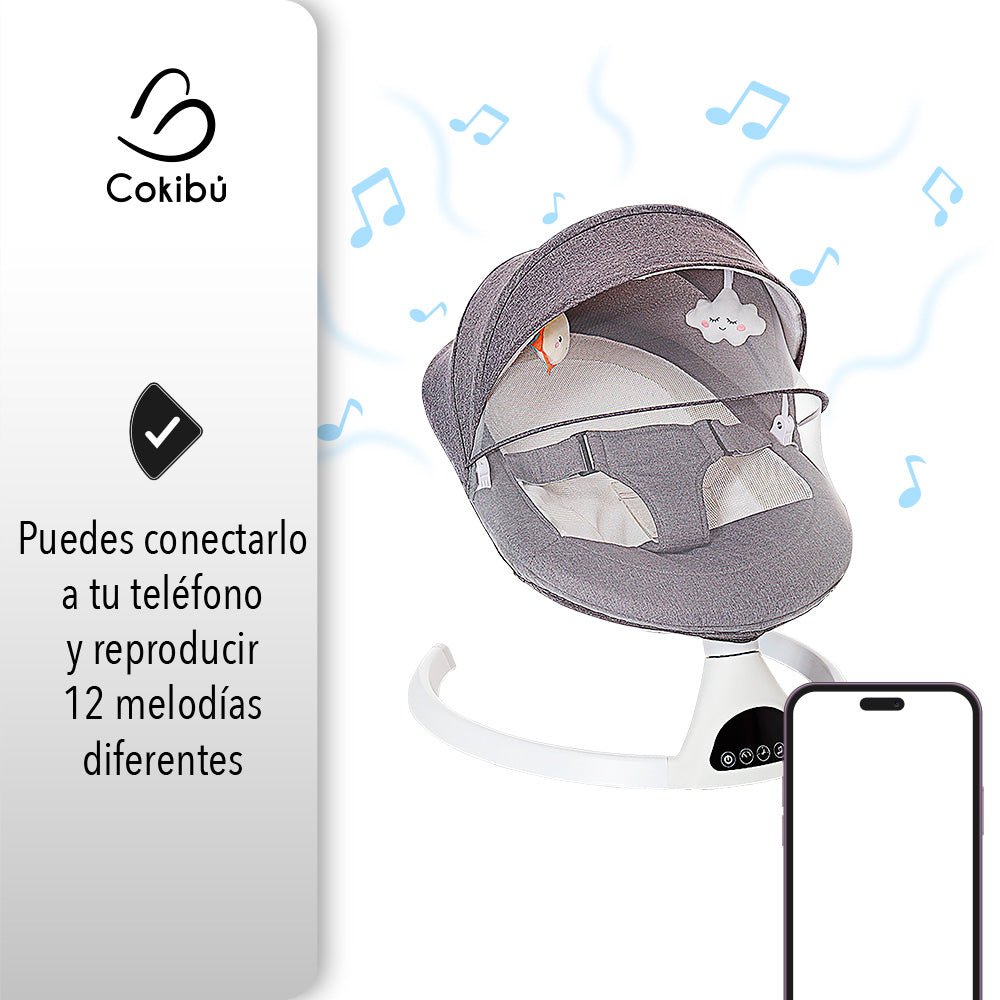 SILLA MECEDORA PARA BEBE CON BASE REDONDA COLOR GRIS