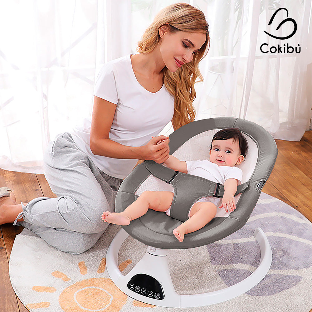 SILLA MECEDORA PARA BEBE CON BASE REDONDA COLOR GRIS
