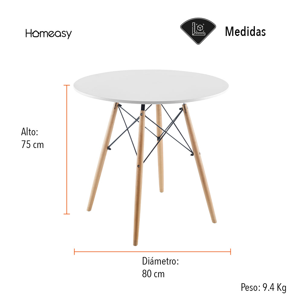 MESA TIPO EAMES 80 CM COLOR BLANCO