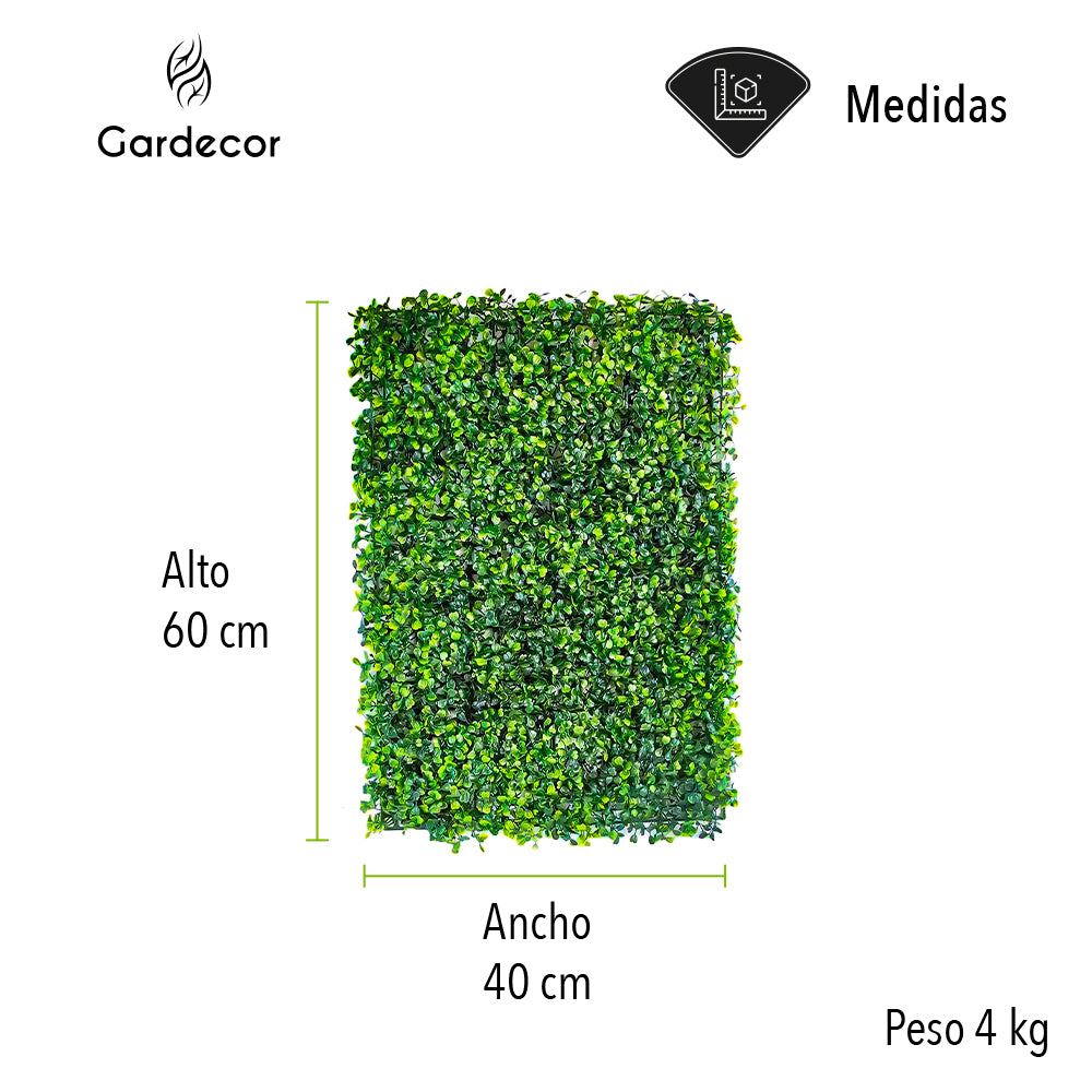 MURO VERDE FOLLAJE ARTIFICIAL 20 PZAS DE 60X40 CM