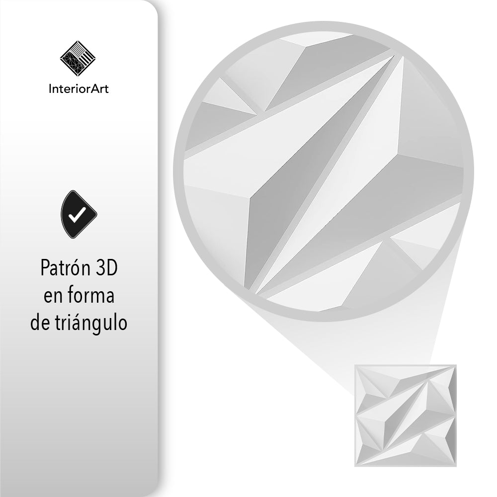 PANEL 3D DECORATIVO 50X50CMS 20PZAS COLOR BLANCO FIGURA TRIANGULO (SALDOS)