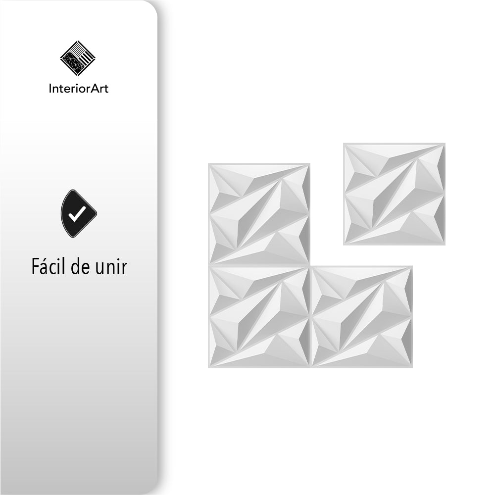 PANEL 3D DECORATIVO 50X50 CM 20 PZAS COLOR BLANCO FIGURA TRIÁNGULO