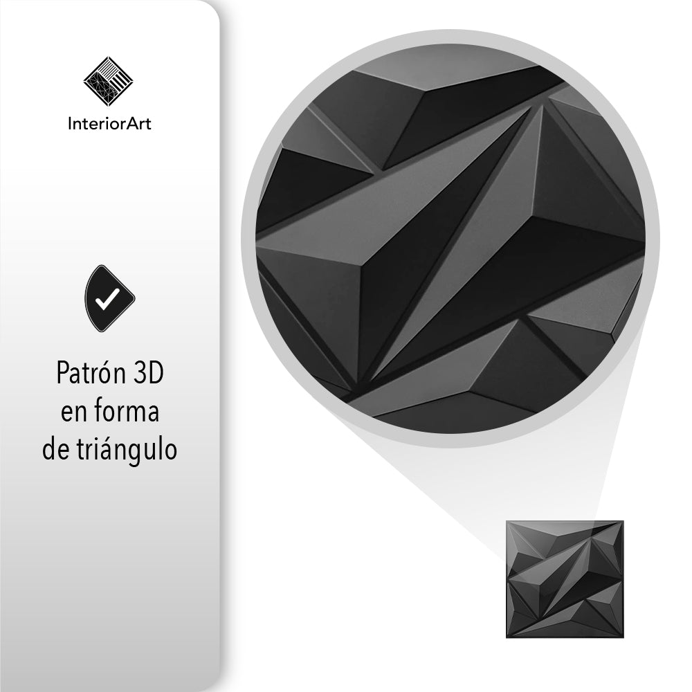 PANEL 3D DECORATIVO 50X50 CM 20 PZAS COLOR NEGRO FIGURA TRIÁNGULO