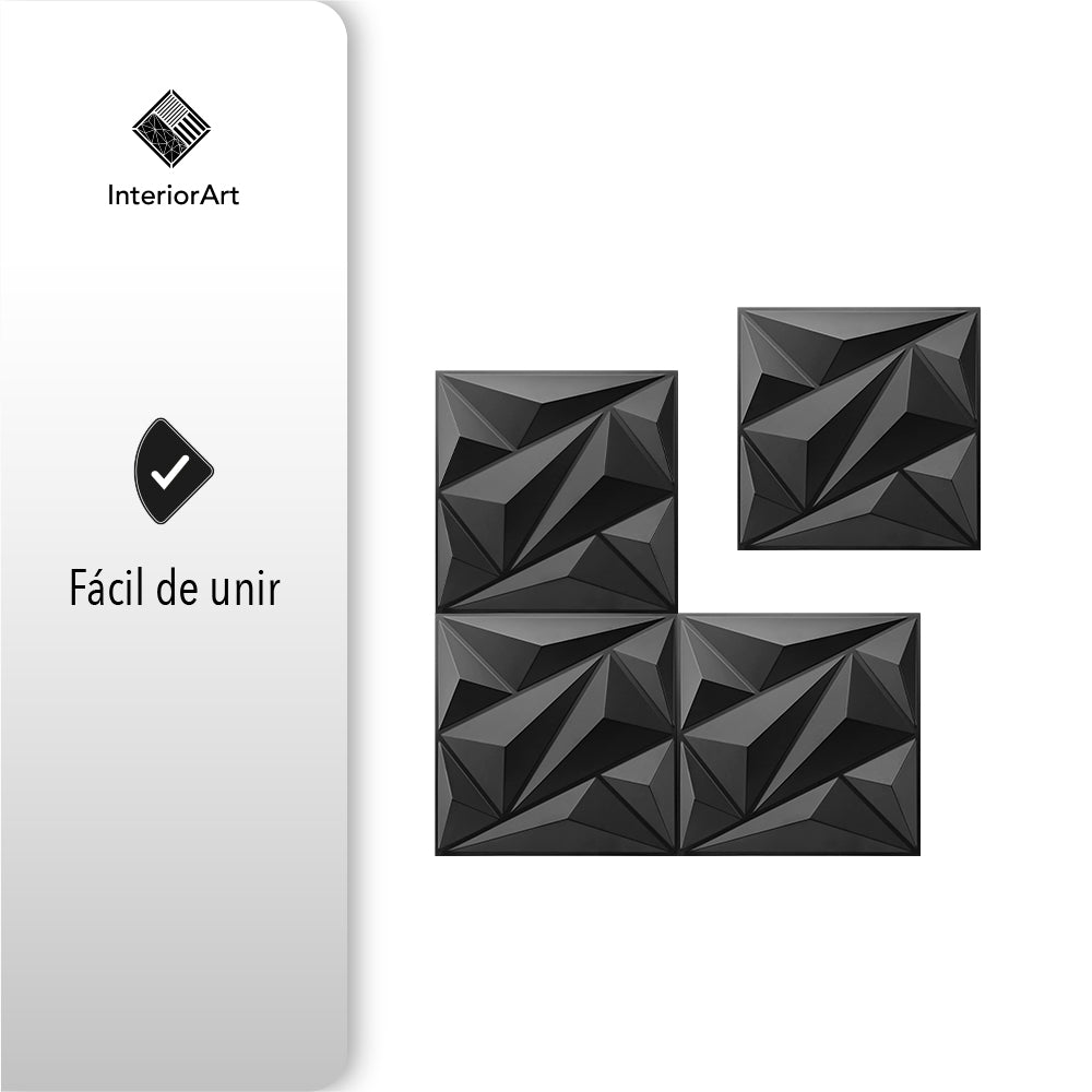 PANEL 3D DECORATIVO 50X50 CM 20 PZAS COLOR NEGRO FIGURA TRIÁNGULO