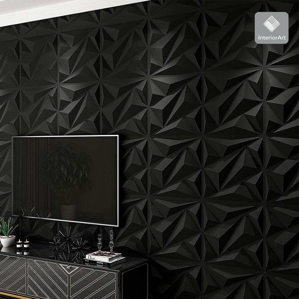 PANEL 3D DECORATIVO 50X50 CM 20 PZAS COLOR NEGRO FIGURA TRIÁNGULO