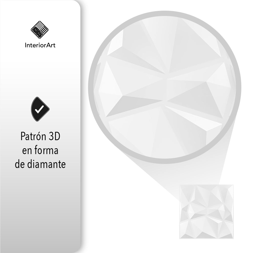 PANEL 3D DECORATIVO 50X50 CM 20 PZAS COLOR BLANCO FIGURA DIAMANTE