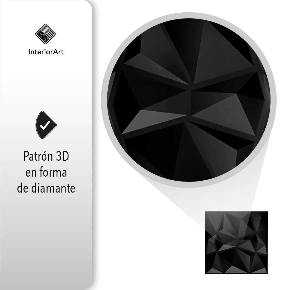 PANEL 3D DECORATIVO 50X50 CM 20 PZAS COLOR NEGRO FIGURA DIAMANTE